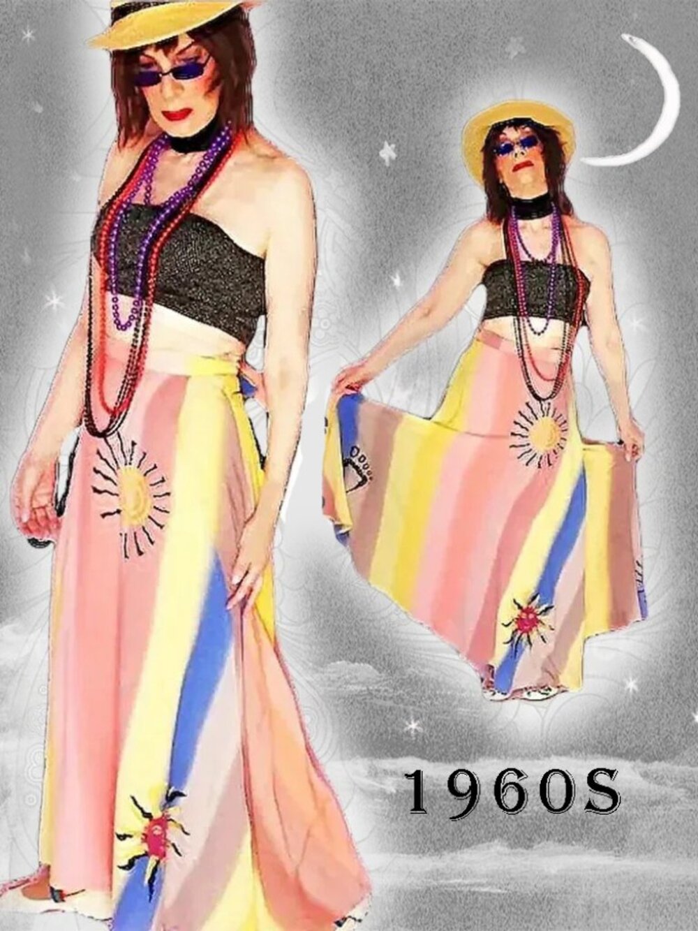 Vintage Hippie Maxi Beach Skirt Boho Batik Rayon Artisan Summer Strapless Midi